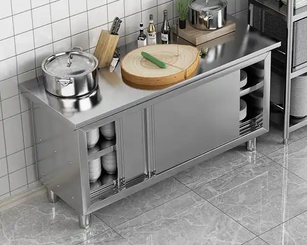 加厚不锈钢橱柜台面拉门工作台灶台双通打荷台厨房专用桌子操作台