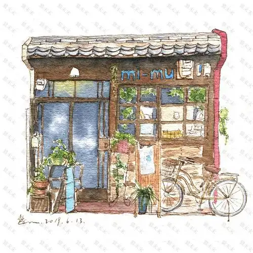 钢笔淡彩日式小店