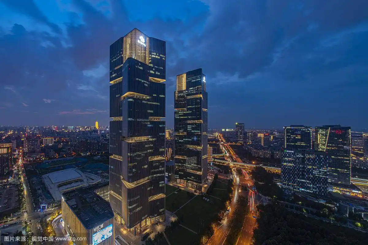 河南郑州郑东新区高西广场绿地中心双子塔高视角高清图