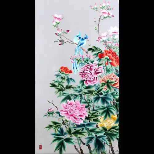 侯玲玲刺绣汴绣作品花鸟屏风