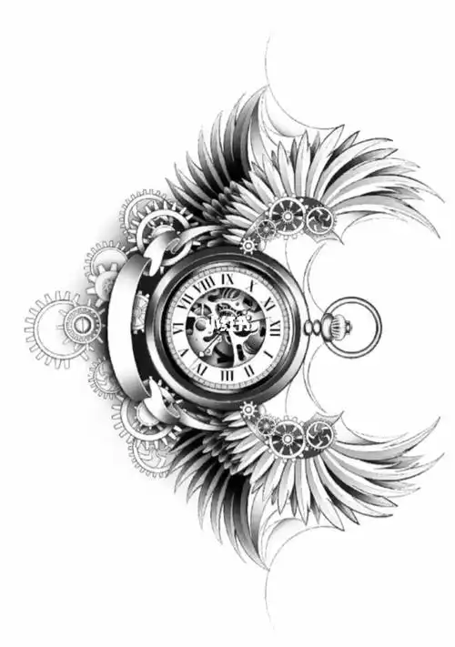 翅膀时钟纹身