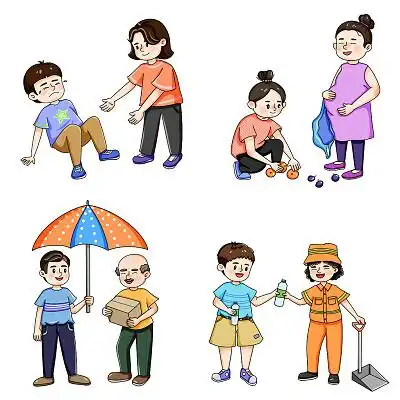 卡通家风家训勤劳善良元素农民工工人环卫工人卡通人物pngs卡通家风