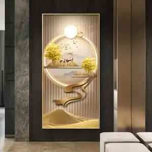 新中式入户玄关装饰画现代轻奢客厅走廊过道挂画竖版高档大气壁画