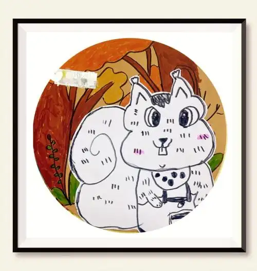 树林里的小松鼠儿童画