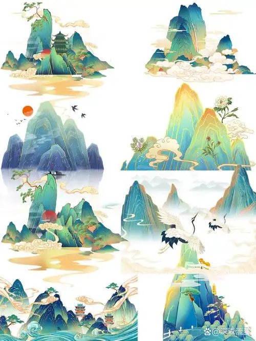 no.82今日分享国潮山水元素插画