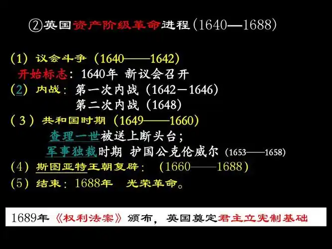 1689年《权利法案》颁布,英国奠定君主立宪制基础.