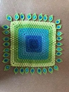 diy手工毛线钩织编织 孔雀羽方形坐垫沙发垫 电子图解 图片教程