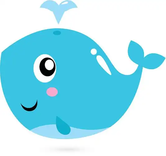 蓝色卡通鲸鱼孤立在白色图片