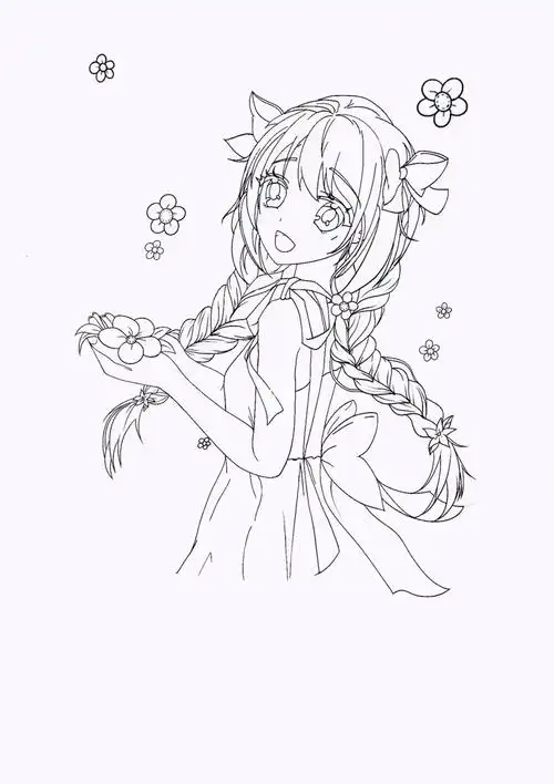 今天画个麻花辫女孩