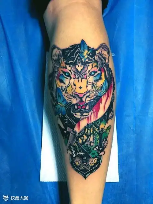 彩色森林老虎_纹身图案手稿图片_沈铭杰的纹身作品集