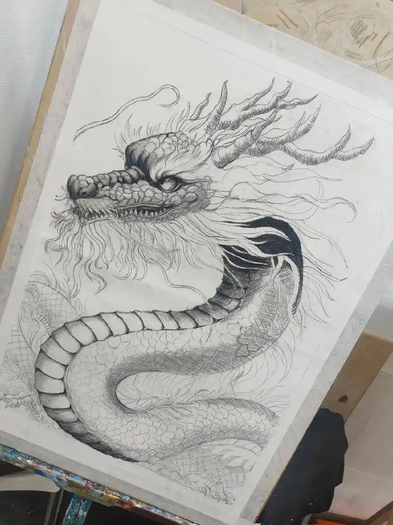 龙马精神#素描 #中国龙 - 抖音