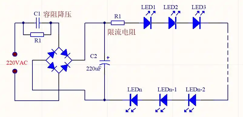 3,对于恒流源驱动电路时,可串联几个led灯珠,取决于恒流源输出端最大