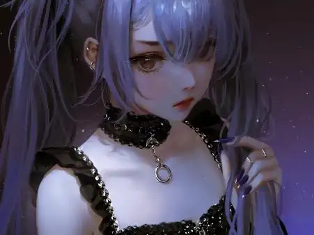 长辫子女孩 黑色裙子 好看 厚涂 动漫 平板壁纸