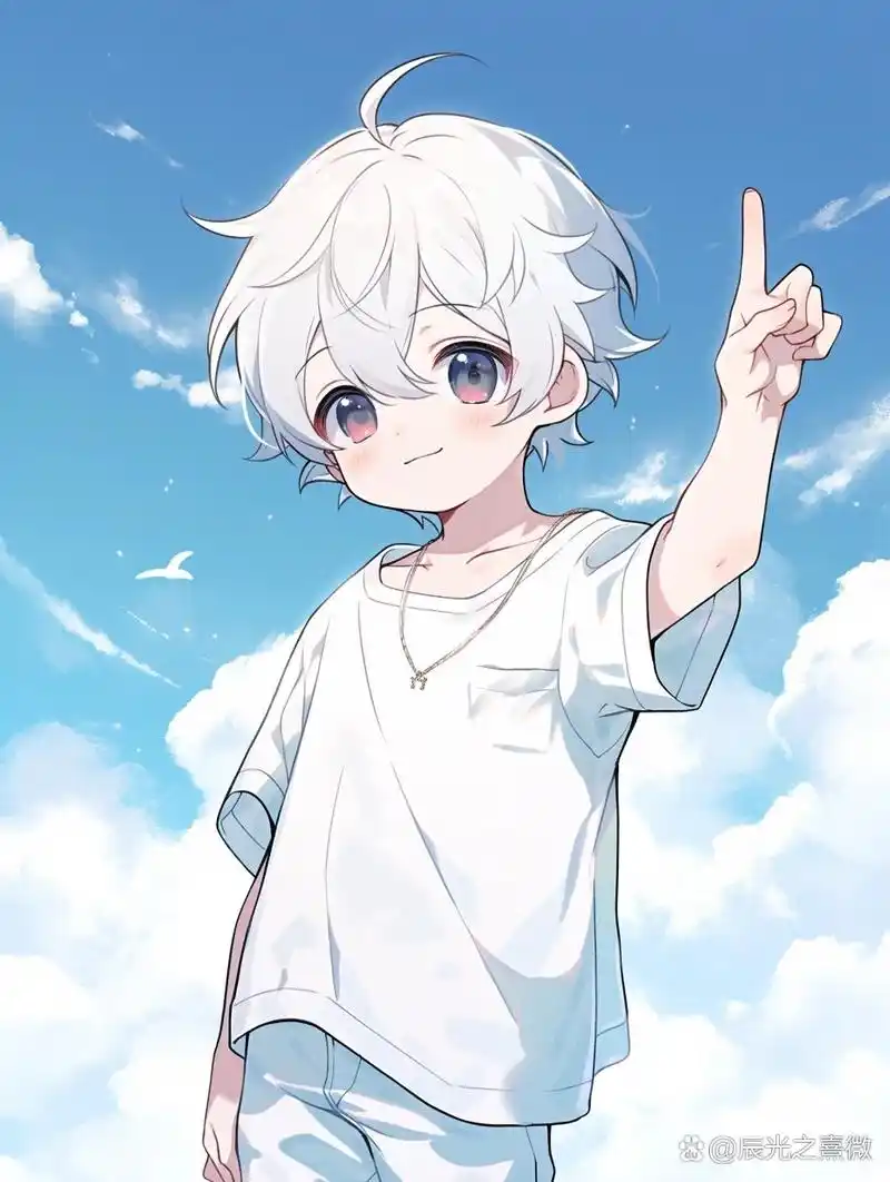 【漫画头像】天空可爱版白发男孩  给生活比个v, 一起笑呵呵.