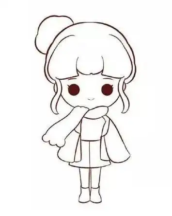 围着围巾的女孩简笔画高清