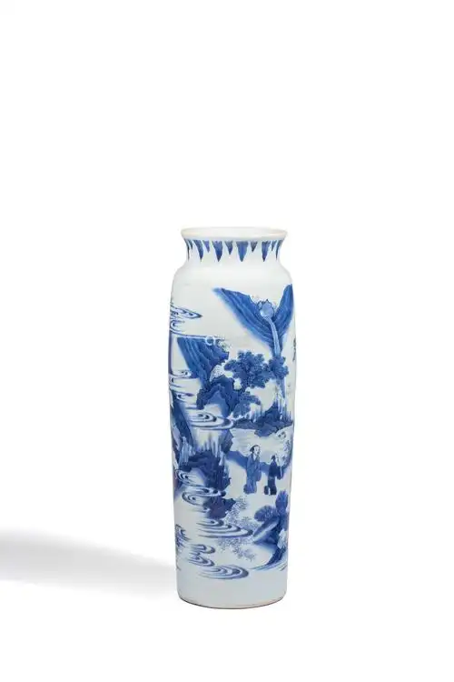 明崇祯青花历史人物故事图筒瓶