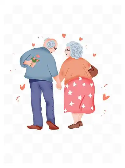 重阳节老人夫妻金婚 i>暖 /i>色系卡通手绘免抠促销