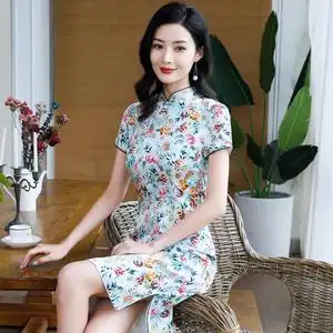 真丝旗袍年轻款新式少女清新优雅春夏日常改良中国风短款连衣裙女