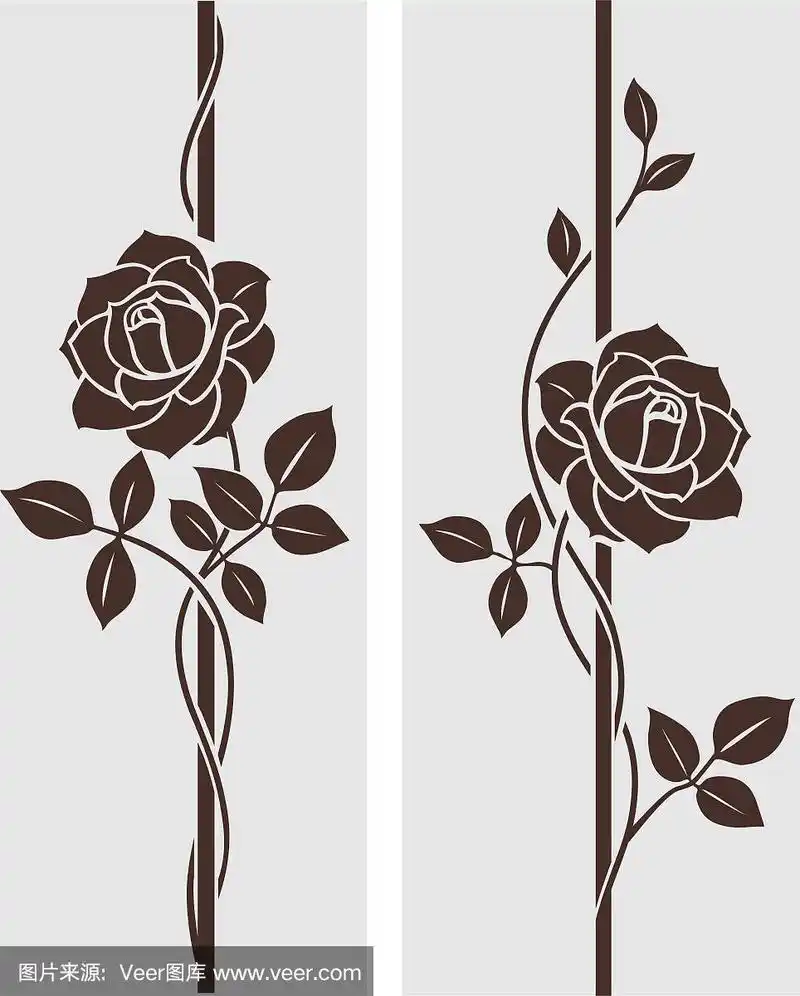 装饰性的复古玫瑰剪影.带花的垂直隔板.