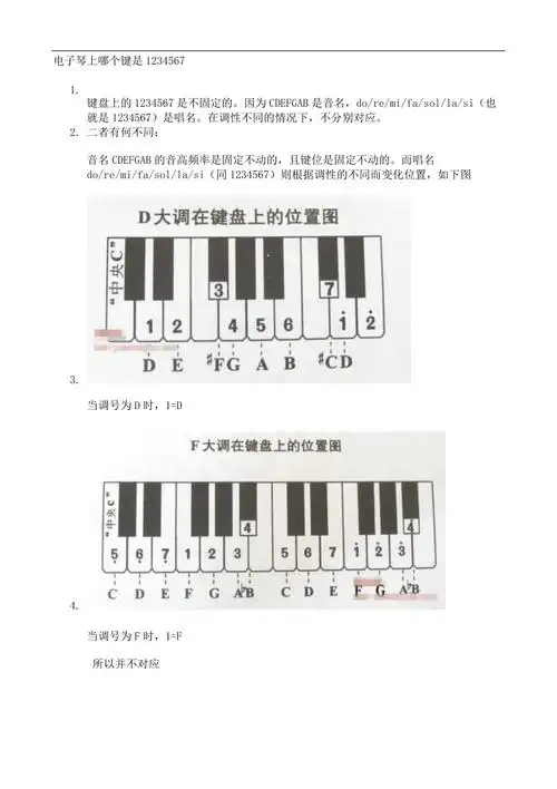 电子琴上哪个键是1234567