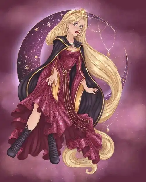 坐在月亮上的迪士尼公主,艾莎女王闪闪发光,茉莉公主已黑化