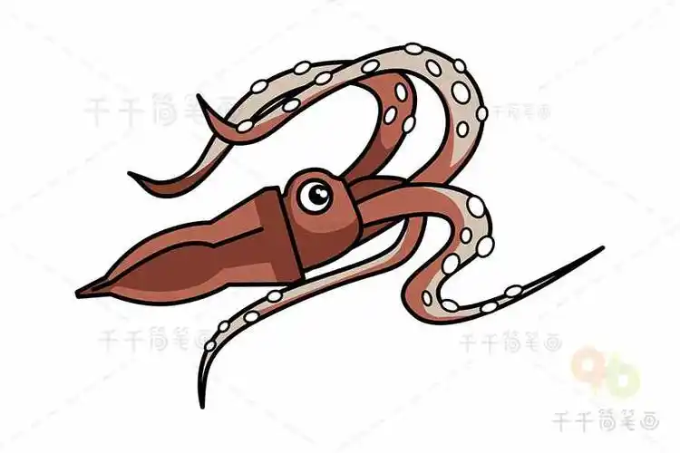 大王乌贼简笔画 儿童绘画_海洋动物简笔画
