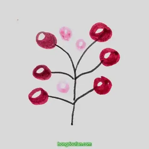 大树怎么画-红豆饭小学生简笔画大全豆荚红豆简笔画粉红色的樱花大树