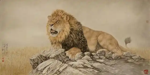 10/16 国画家唐 坚工笔狮子作品 国画家唐 坚工笔狮子作品 来源 全网