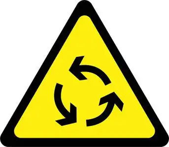 环形交叉口警告标志照片