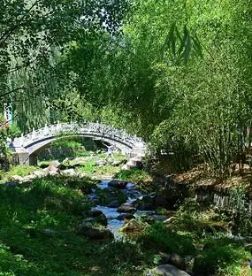 竹林掩映的小桥流水风景