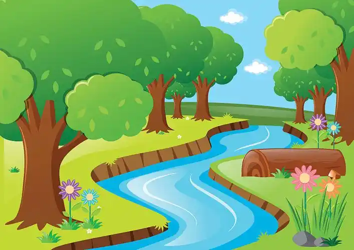 河流和树木的景色插画下载