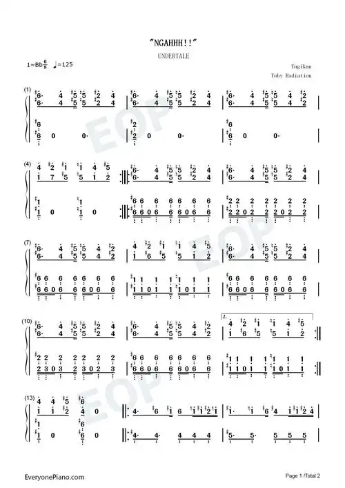 ngaahh-undertale-传说之下-钢琴谱文件(五线谱,双手简谱,数字谱,midi