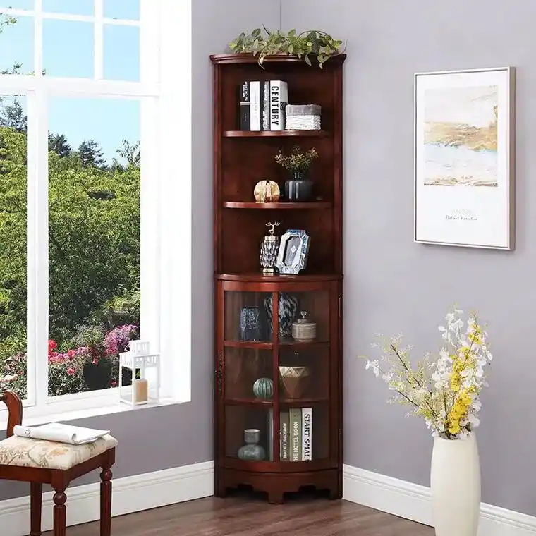 三角柜.现代简约全实木角柜三角柜转角柜墙角展示柜多层酒柜角落 - 抖