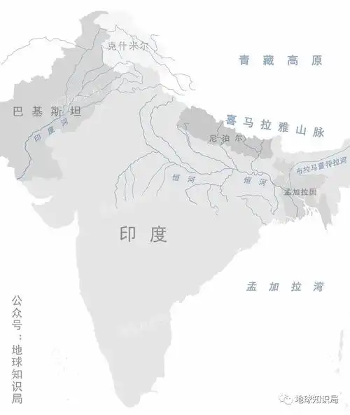 恒河流域印度占了大部分▼印度河流域印度只占了小部分南亚最重要的两