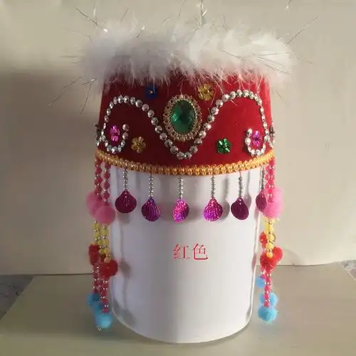 新疆维吾尔族民族特色手工舞蹈帽子儿童小花演出帽儿帽子