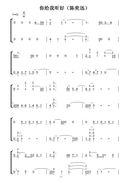 你给我听好(陈奕迅) 钢琴双手简谱 原版 钢琴谱 钢琴简谱
