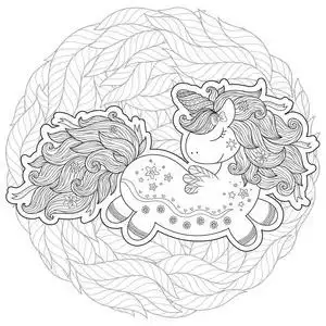 魔法成人着色页独角兽魔法动物. 黑色白色. 成人和儿童着色书页.