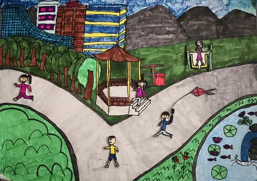 子龙街小学美术社团《童画大美公园城市》作品出炉啦!