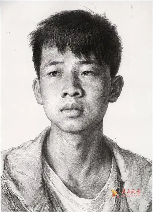 年轻男子的画法素描头像图片,正面男青年的头像画法高清图片临摹素材.