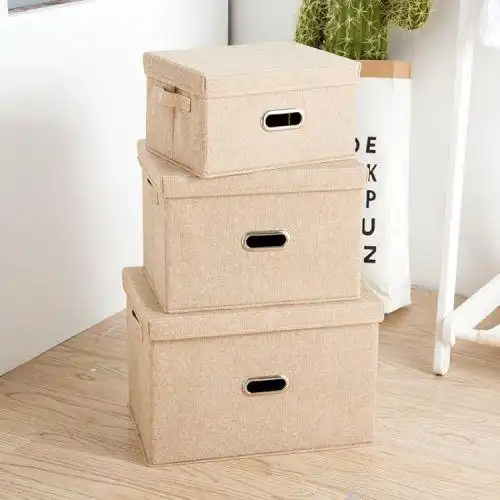 收纳箱布艺有盖大号棉麻衣服衣物整理箱家用折叠储物箱内衣收纳盒