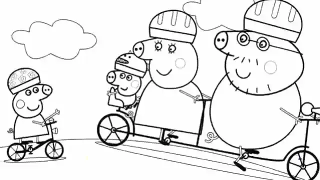 亲子简笔画:小猪佩奇一家骑车郊游