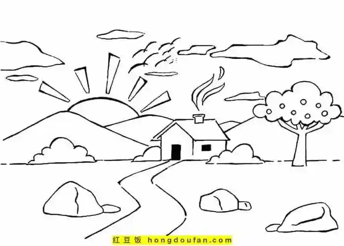 10张适合孩子们涂色的沙滩日出城市椰林风景涂色儿童画 | 红豆饭小学