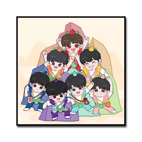 时代少年团卡通形象diy数字油画tnt少年大头贴手绘头像油彩装饰画