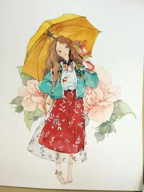 人物水彩画, 唯美插画, 唯美水彩画, 女生插画, 小清新女生, 小清新