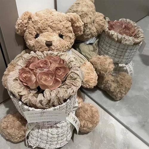 小熊玩偶永生花花束生日礼物女生送给闺蜜男生朋友实用高级圣诞节