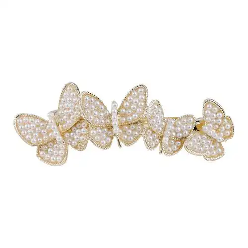 白色蝴蝶横夹发夹女一字横夹韩国蝴蝶珍珠发卡后脑勺头发夹子半扎发量