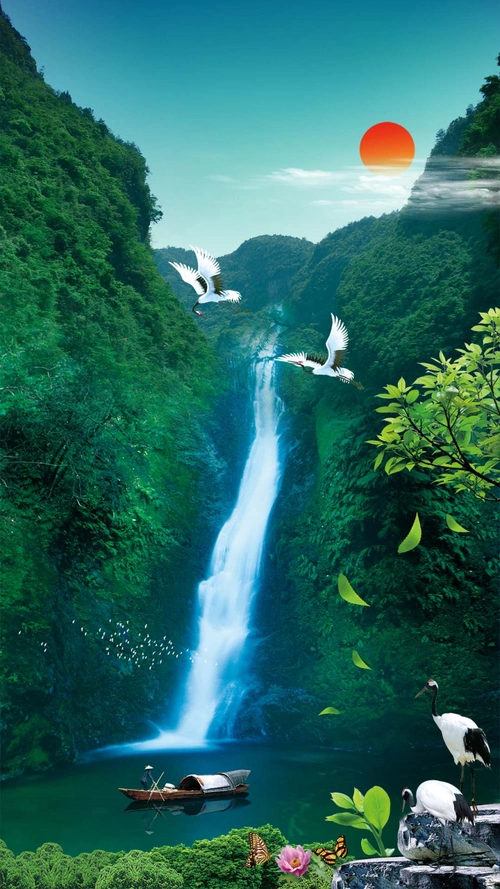 日出山水风景度假h5背景素材