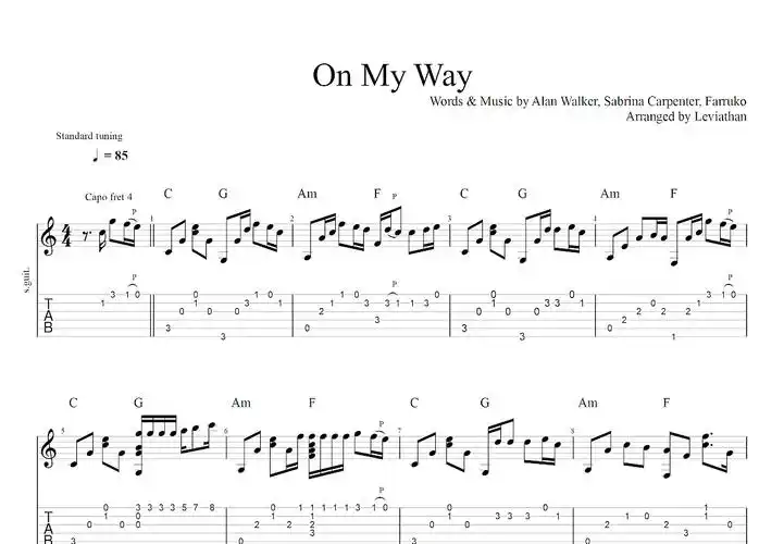 on my way吉他谱_alan walkerc调指弹_fu.up - 吉他世界