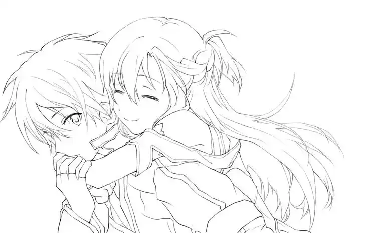 动漫情侣线稿动漫cp线稿动漫素材绘画练习素材80张