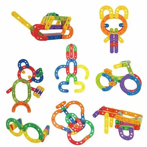 儿童条形按扣积木拼装幼儿园宝宝益智力百变创意减压玩具简单别墅